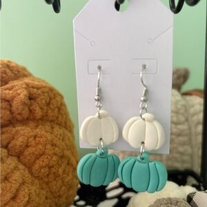NWT Clay White & Teal Pumpkin Earrings
